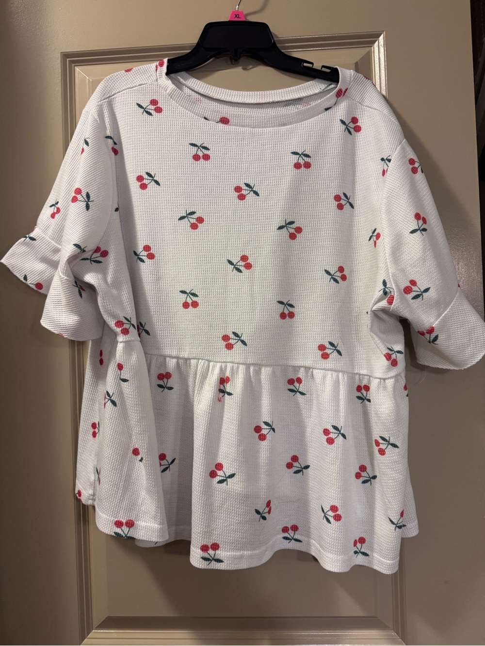 SHEIN White Cherry Print Peplum Tunic